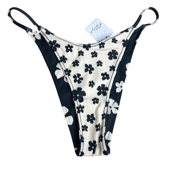 Free People x Zulu & Zephyr Black Bone String Brief Bikini Bottoms 6 Floral NWT - Picture 3 of 10